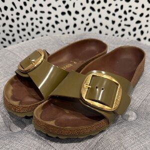 Birkenstocks Madrid Big Buckle High Shine Mud Green Size 37